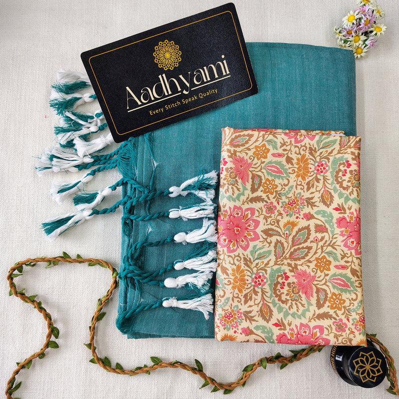 C Green Handloom Cotton Saree With Designer Blouse