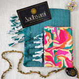 C Green Handloom Cotton Saree With Designer Blouse