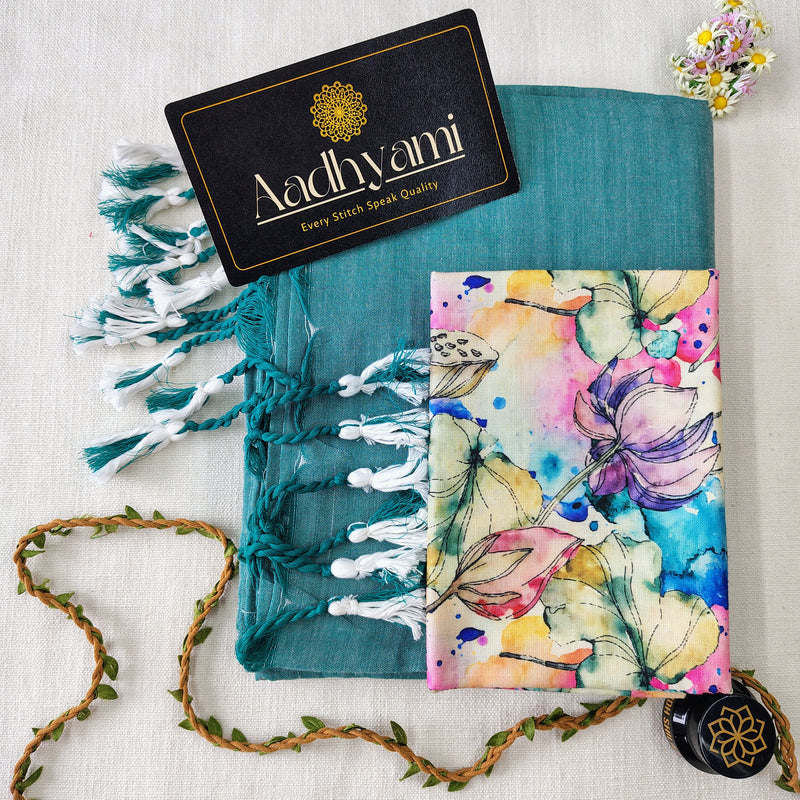 C Green Handloom Cotton Saree With Designer Blouse