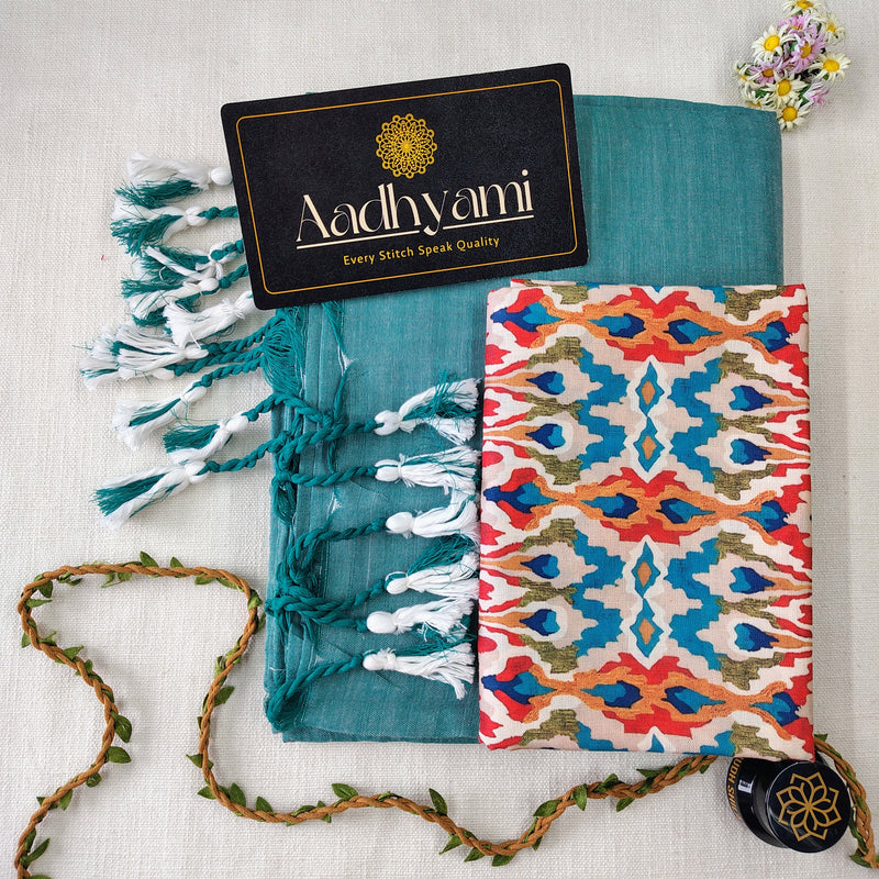 C Green Handloom Cotton Saree With Designer Blouse