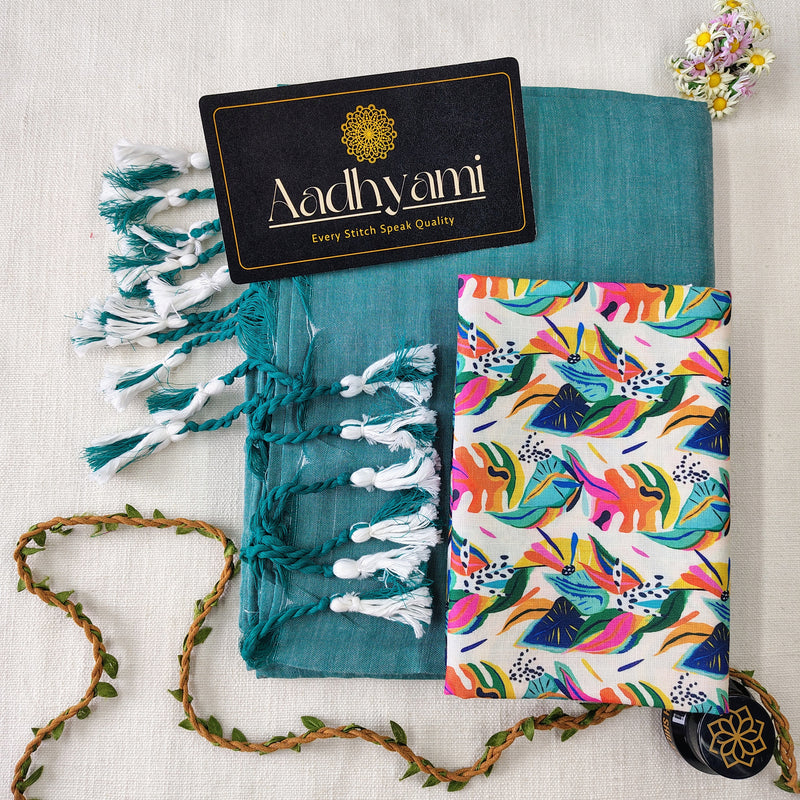 C Green Handloom Cotton Saree With Designer Blouse