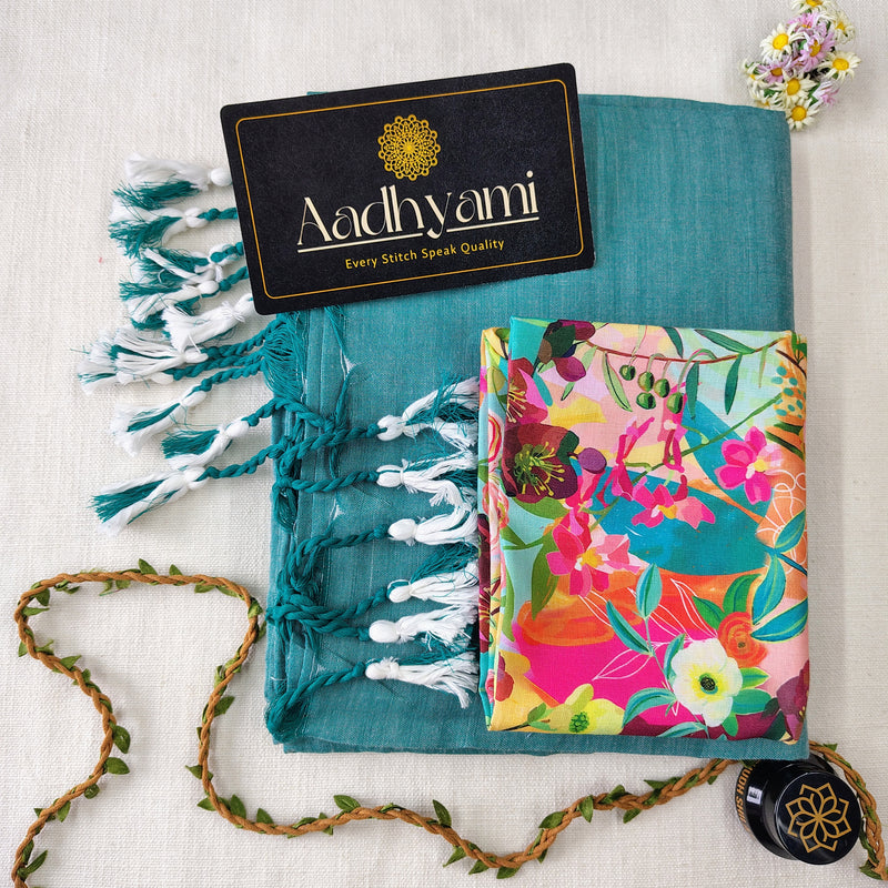 C Green Handloom Cotton Saree With Designer Blouse