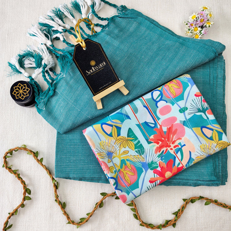 C Green Handloom Cotton Saree With Designer Blouse