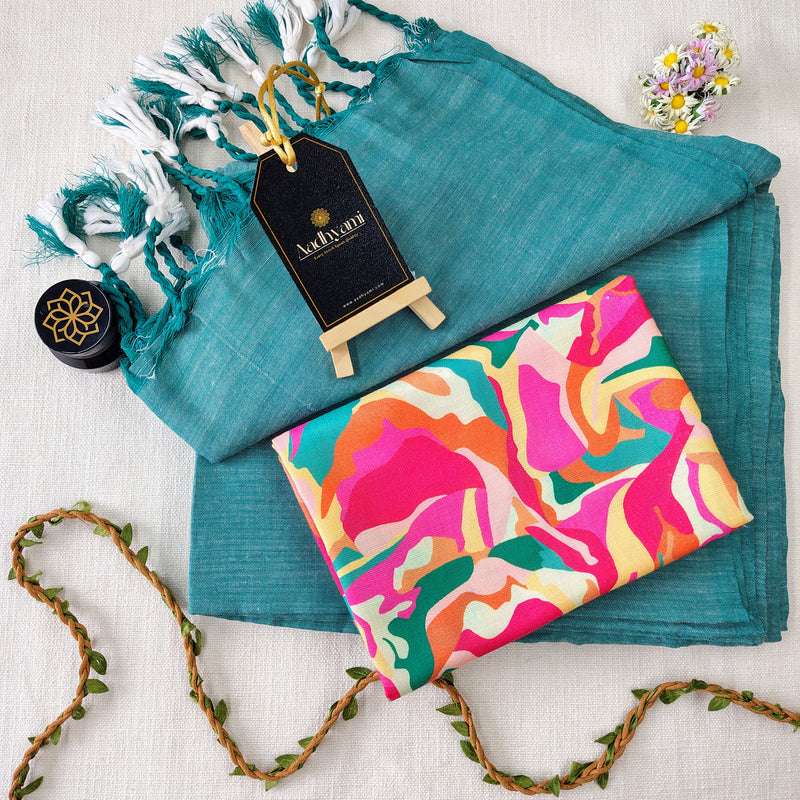 C Green Handloom Cotton Saree With Designer Blouse