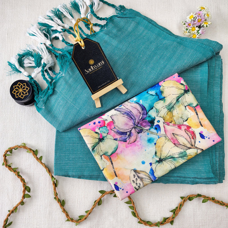 C Green Handloom Cotton Saree With Designer Blouse