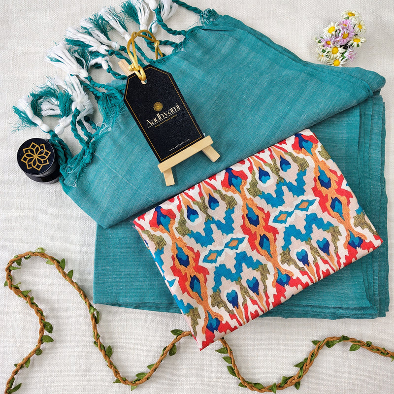 C Green Handloom Cotton Saree With Designer Blouse