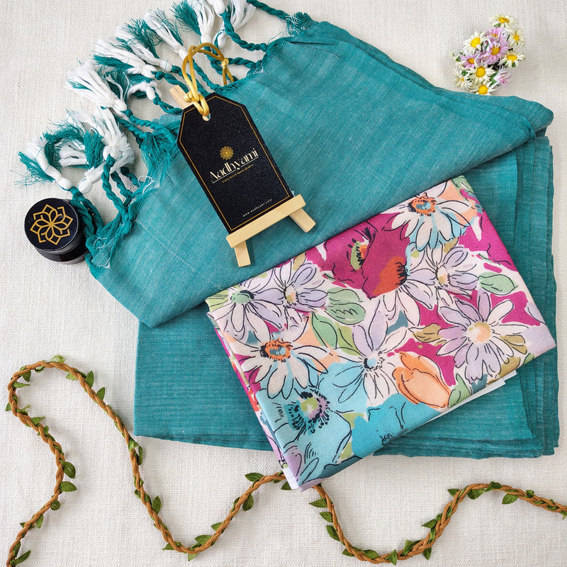 C Green Handloom Cotton Saree With Designer Blouse