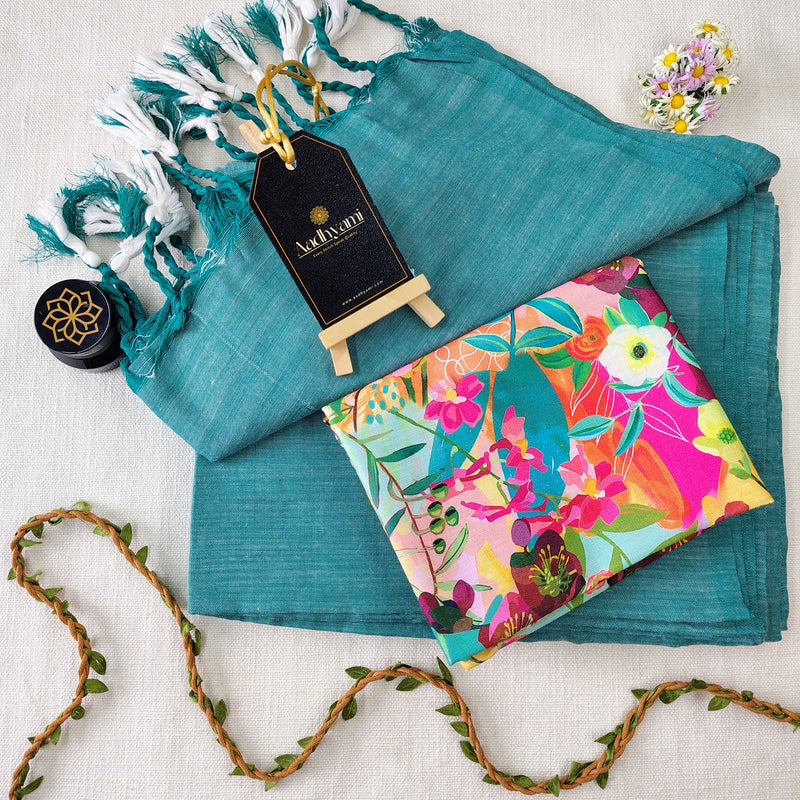 C Green Handloom Cotton Saree With Designer Blouse