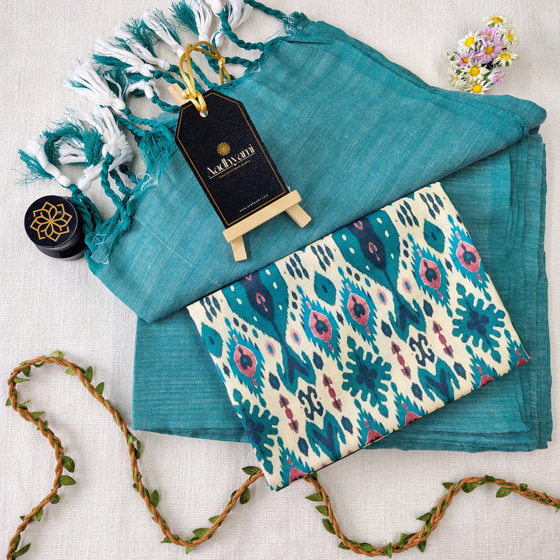 C Green Handloom Cotton Saree With Designer Blouse