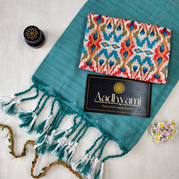 C Green Handloom Cotton Saree With Designer Blouse