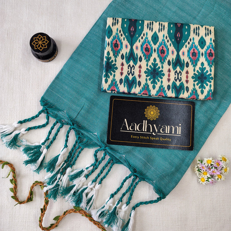 C Green Handloom Cotton Saree With Designer Blouse