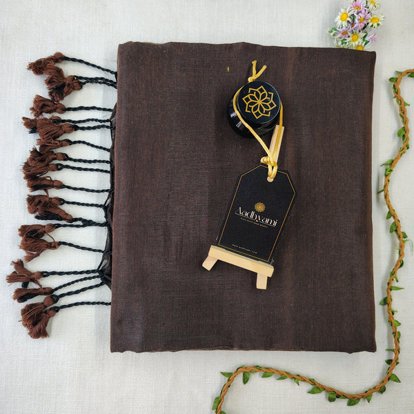 Brown Handloom Cotton Saree With Designer Blouse