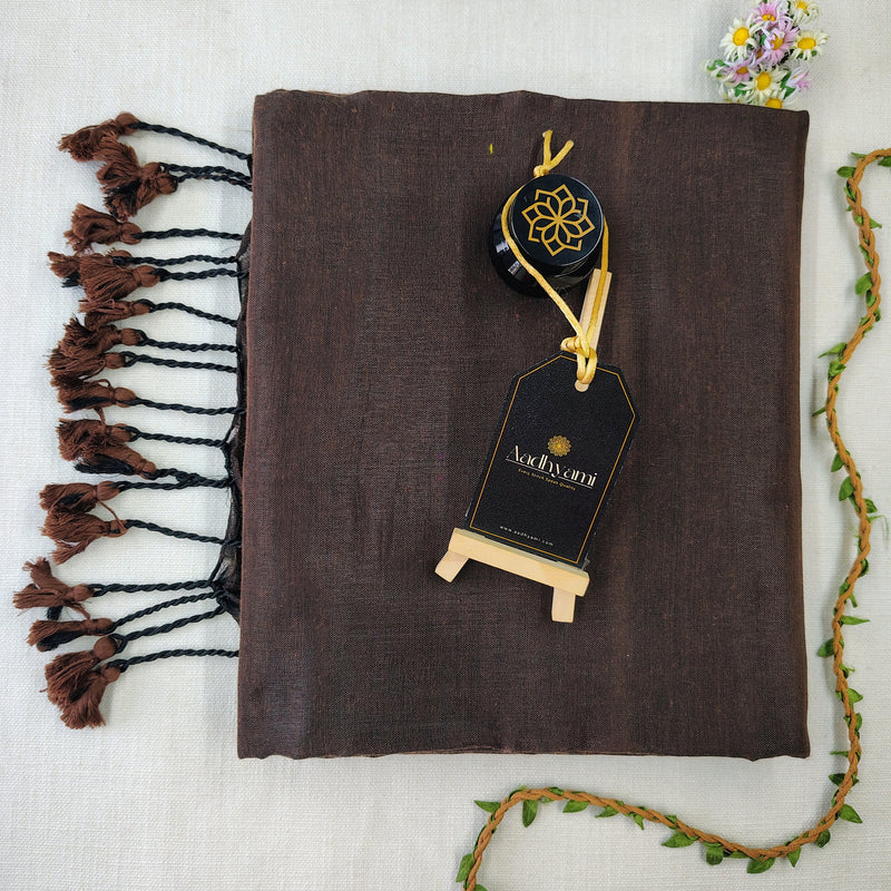 Brown Handloom Cotton Saree With Designer Blouse