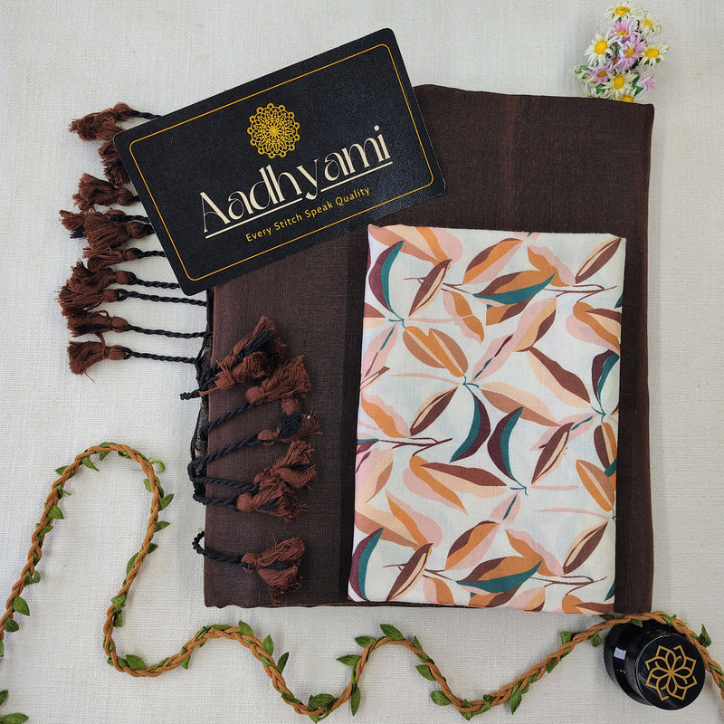 Brown Handloom Cotton Saree With Designer Blouse