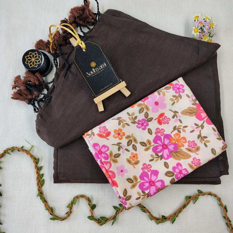 Brown Handloom Cotton Saree With Designer Blouse