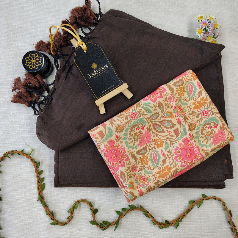 Brown Handloom Cotton Saree With Designer Blouse