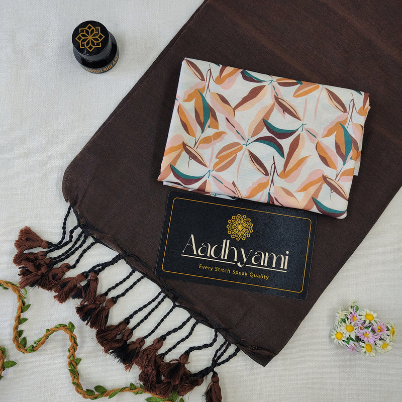 Brown Handloom Cotton Saree With Designer Blouse