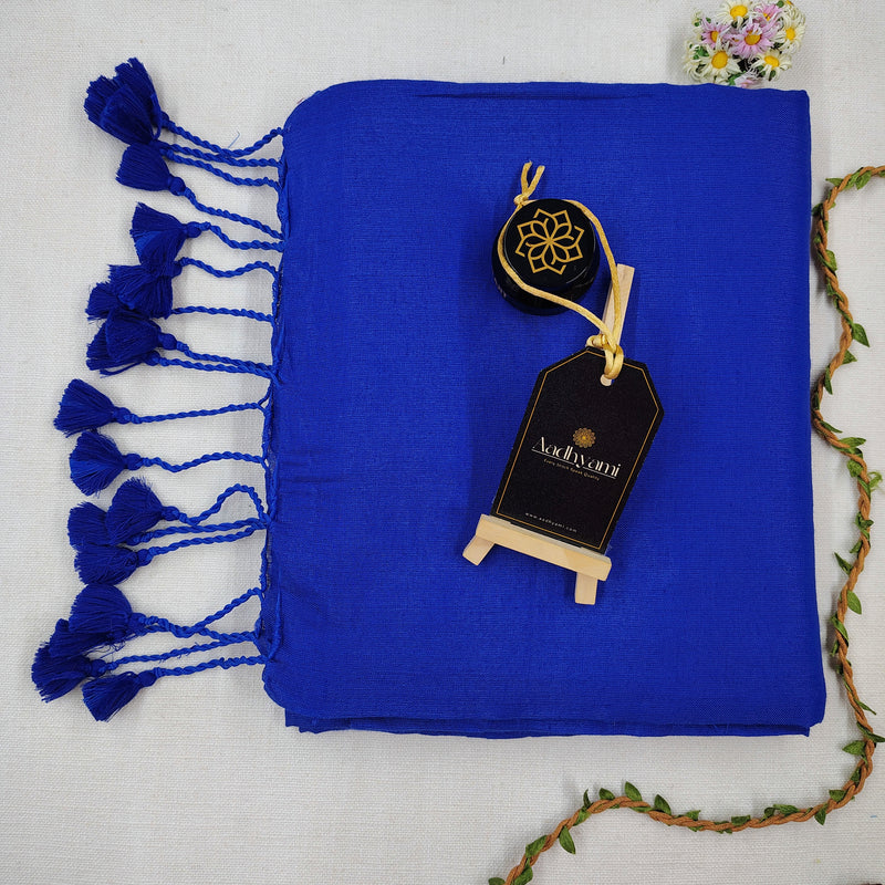 Blue Handloom Cotton Saree With Designer Blouse