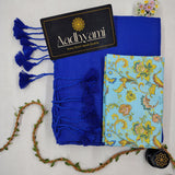 Blue Handloom Cotton Saree With Floral Printed Blouse