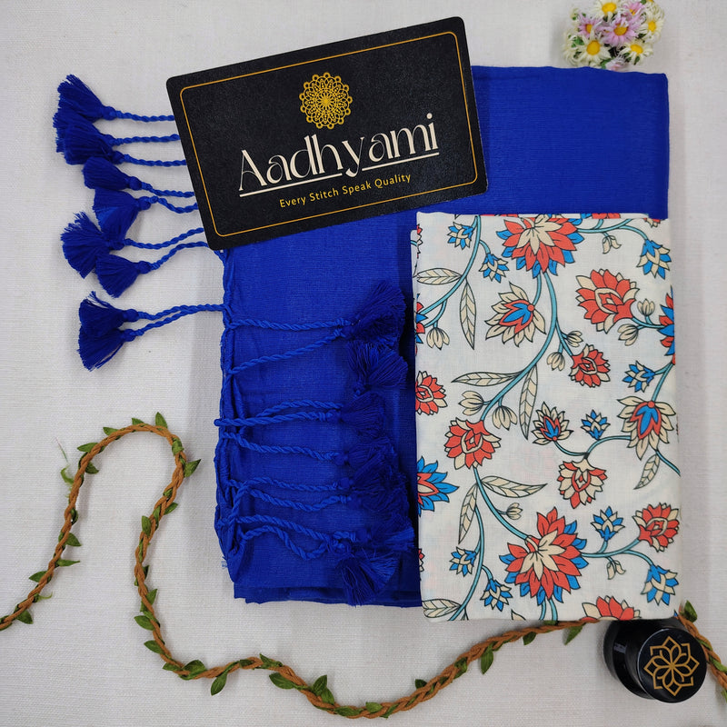 Blue Handloom Cotton Saree With Designer Blouse