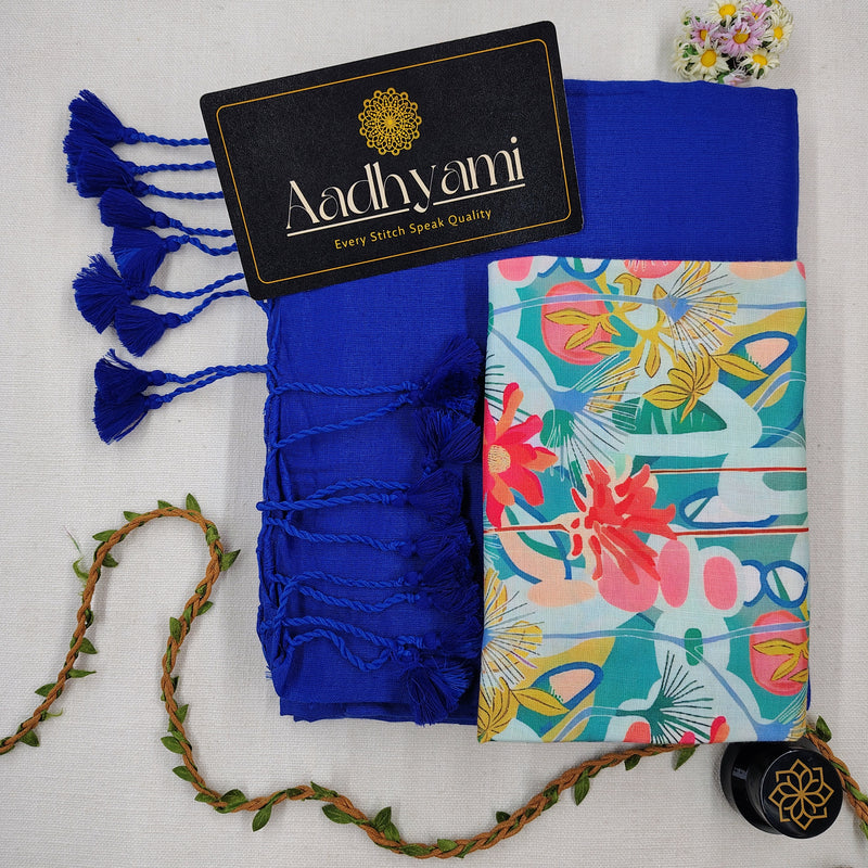 Blue Handloom Cotton Saree With Designer Blouse