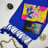 Blue Handloom Cotton Saree With Floral Printed Blouse