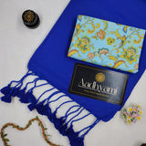 Blue Handloom Cotton Saree With Floral Printed Blouse