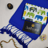 Blue Handloom Cotton Saree With Floral Printed Blouse