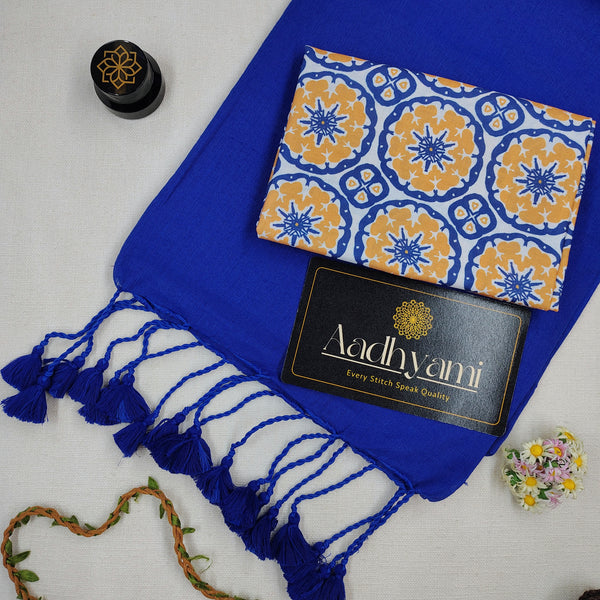 Blue Handloom Cotton Saree With Designer Blouse