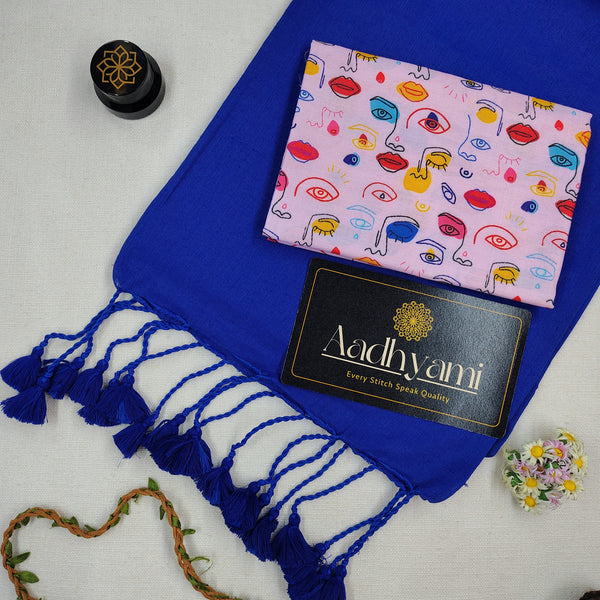 Blue Handloom Cotton Saree With Designer Blouse