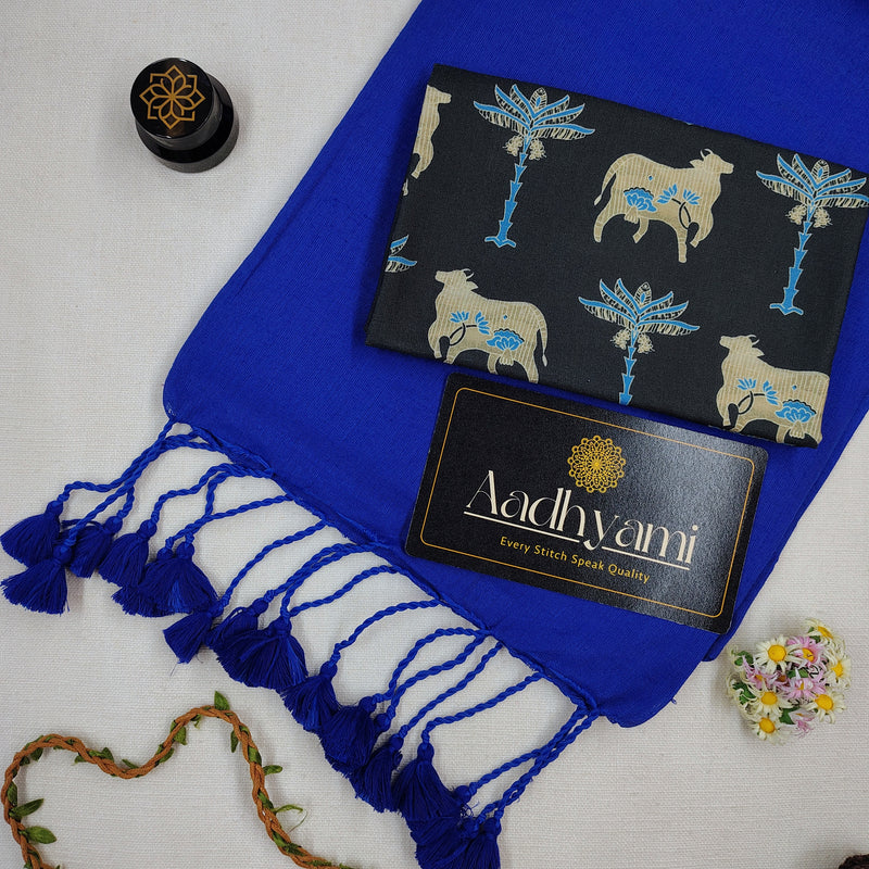 Blue Handloom Cotton Saree With Designer Blouse