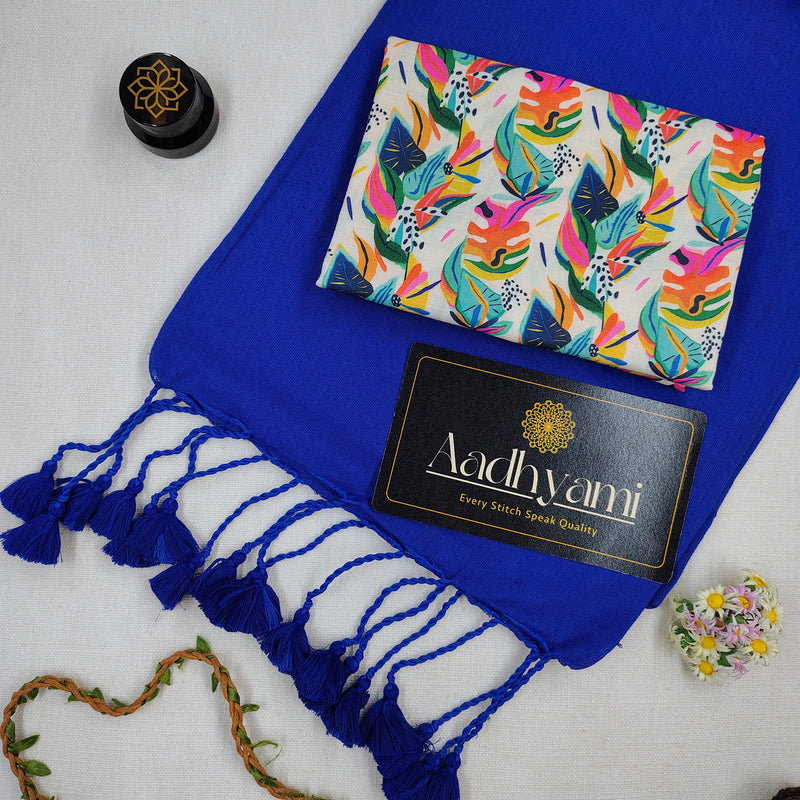 Blue Handloom Cotton Saree With Designer Blouse