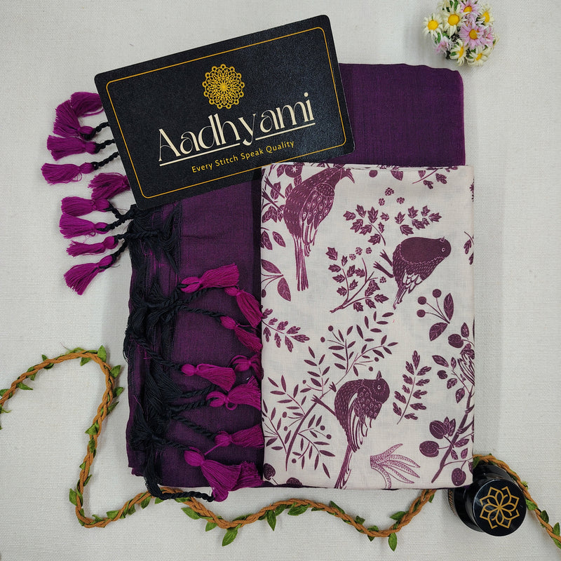 Wine Handloom Cotton Saree With Designer Blouse