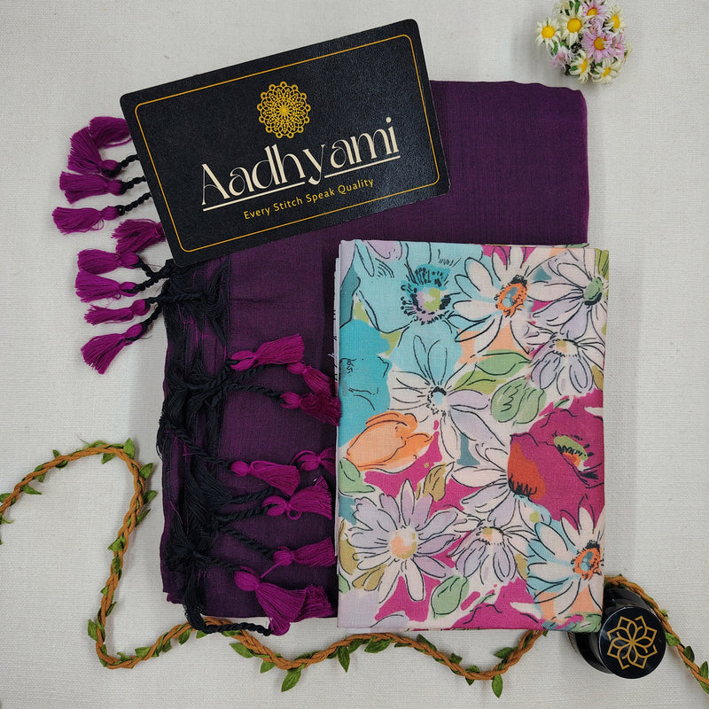 Wine Handloom Cotton Saree With Designer Blouse