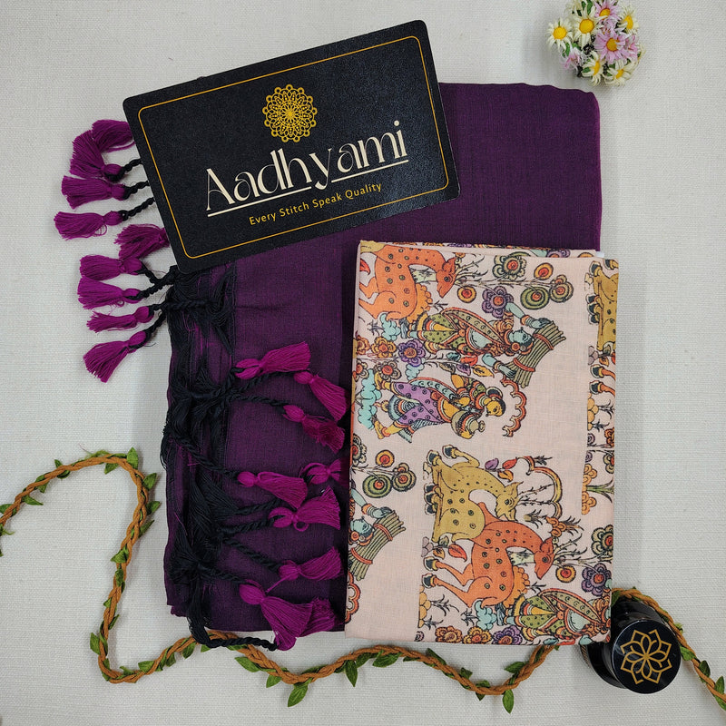 Wine Handloom Cotton Saree With Designer Blouse