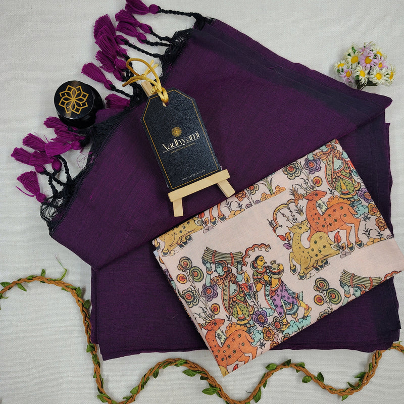 Wine Handloom Cotton Saree With Designer Blouse