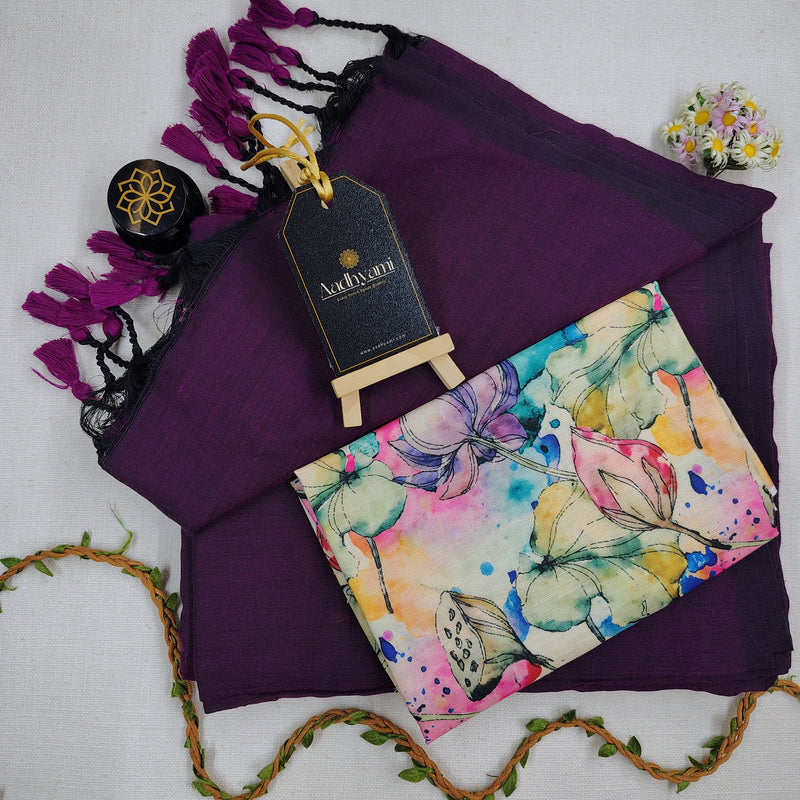 Wine Handloom Cotton Saree With Designer Blouse