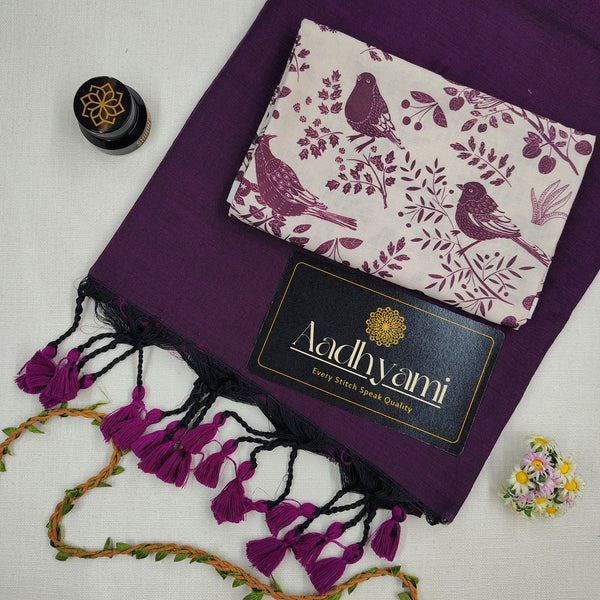 Wine Handloom Cotton Saree With Designer Blouse