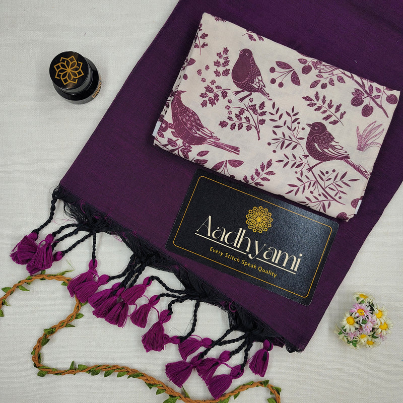 Wine Handloom Cotton Saree With Designer Blouse