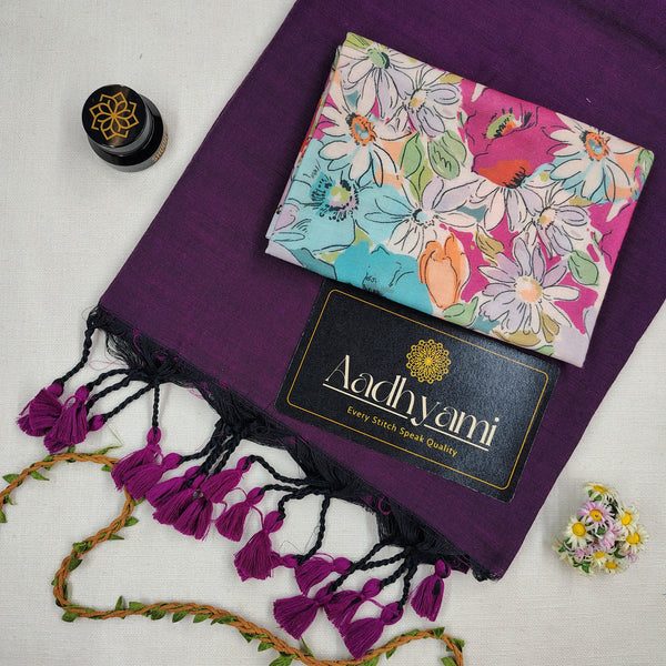 Wine Handloom Cotton Saree With Designer Blouse