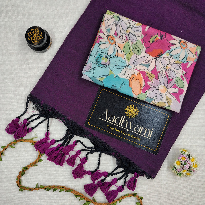 Wine Handloom Cotton Saree With Designer Blouse