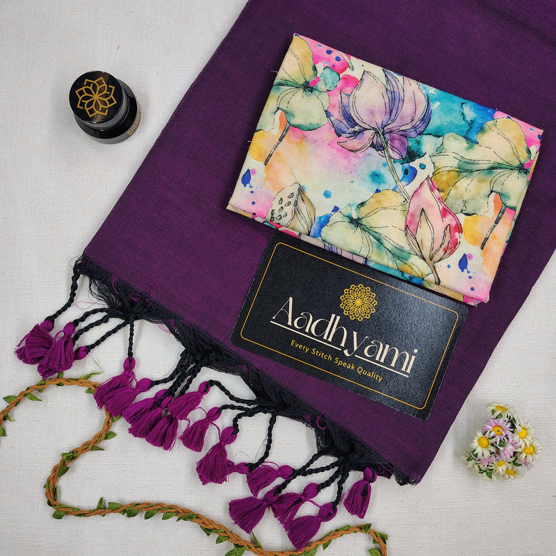 Wine Handloom Cotton Saree With Designer Blouse