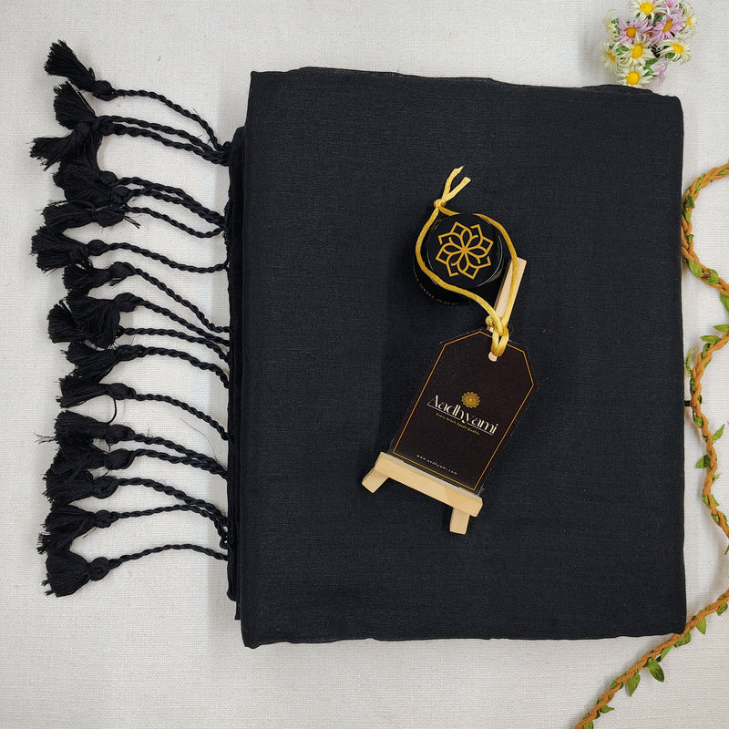 Black Handloom Cotton Saree With Designer Blouse