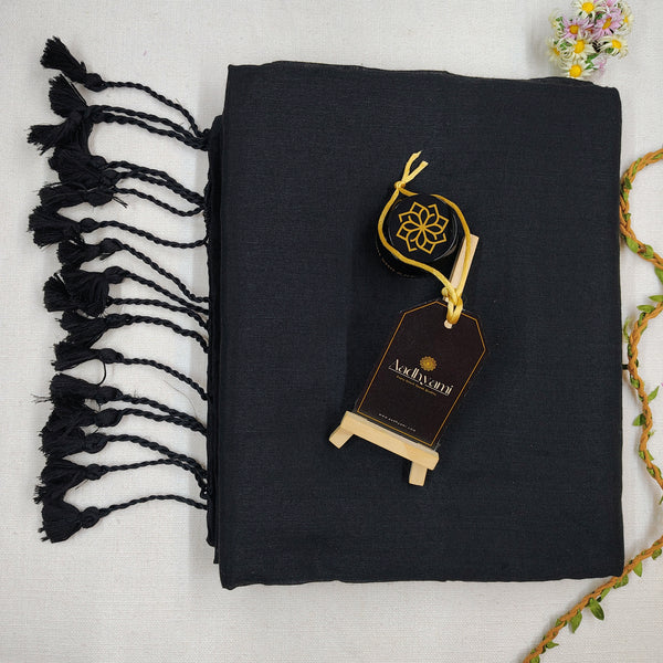 Black Handloom Cotton Saree With Designer Blouse