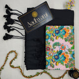 Black Handloom Cotton Saree With Designer Blouse