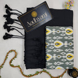 Black Handloom Cotton Saree With Designer Blouse