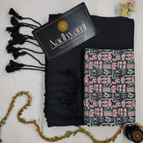 Black Handloom Cotton Saree With Designer Blouse