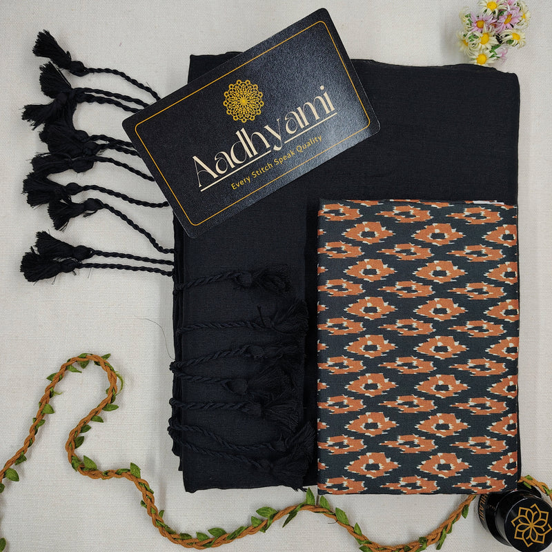 Black Handloom Cotton Saree With Designer Blouse