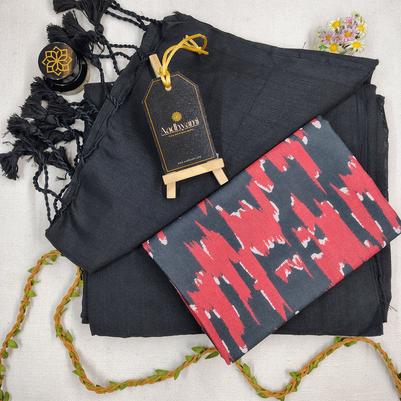Black Handloom Cotton Saree With Designer Blouse