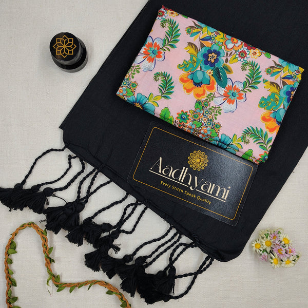 Black Handloom Cotton Saree With Designer Blouse